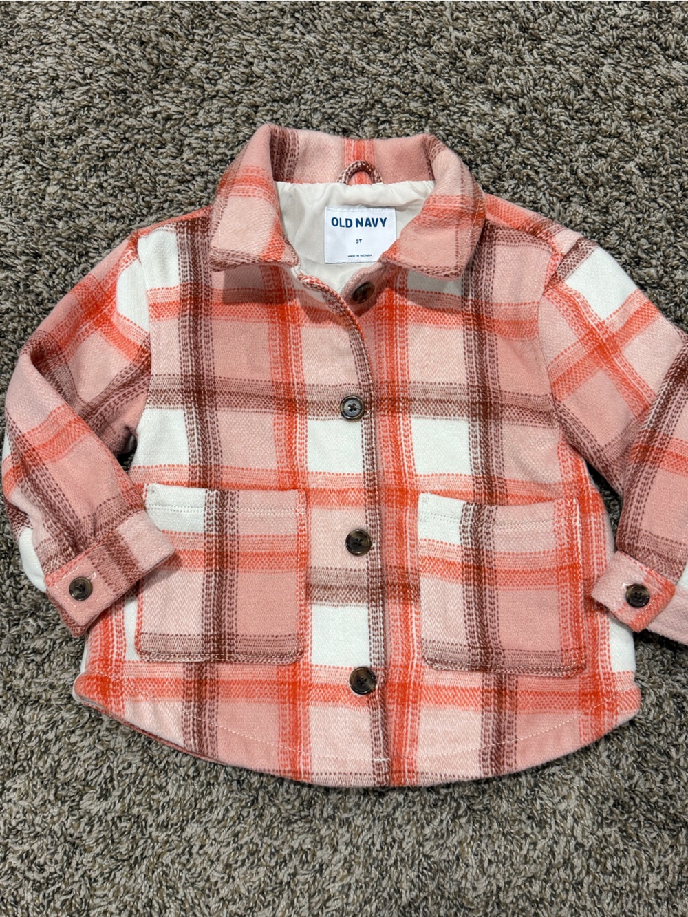 Old Navy Pink Coral & White Plaid Girls' Button-Down Jacket